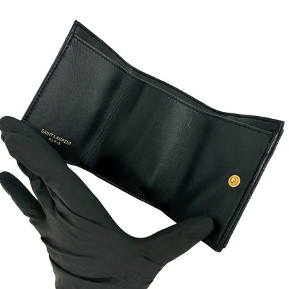 Saint Laurent Paris YSL Logo Leather Trifold Wallet Mini Black — view 7