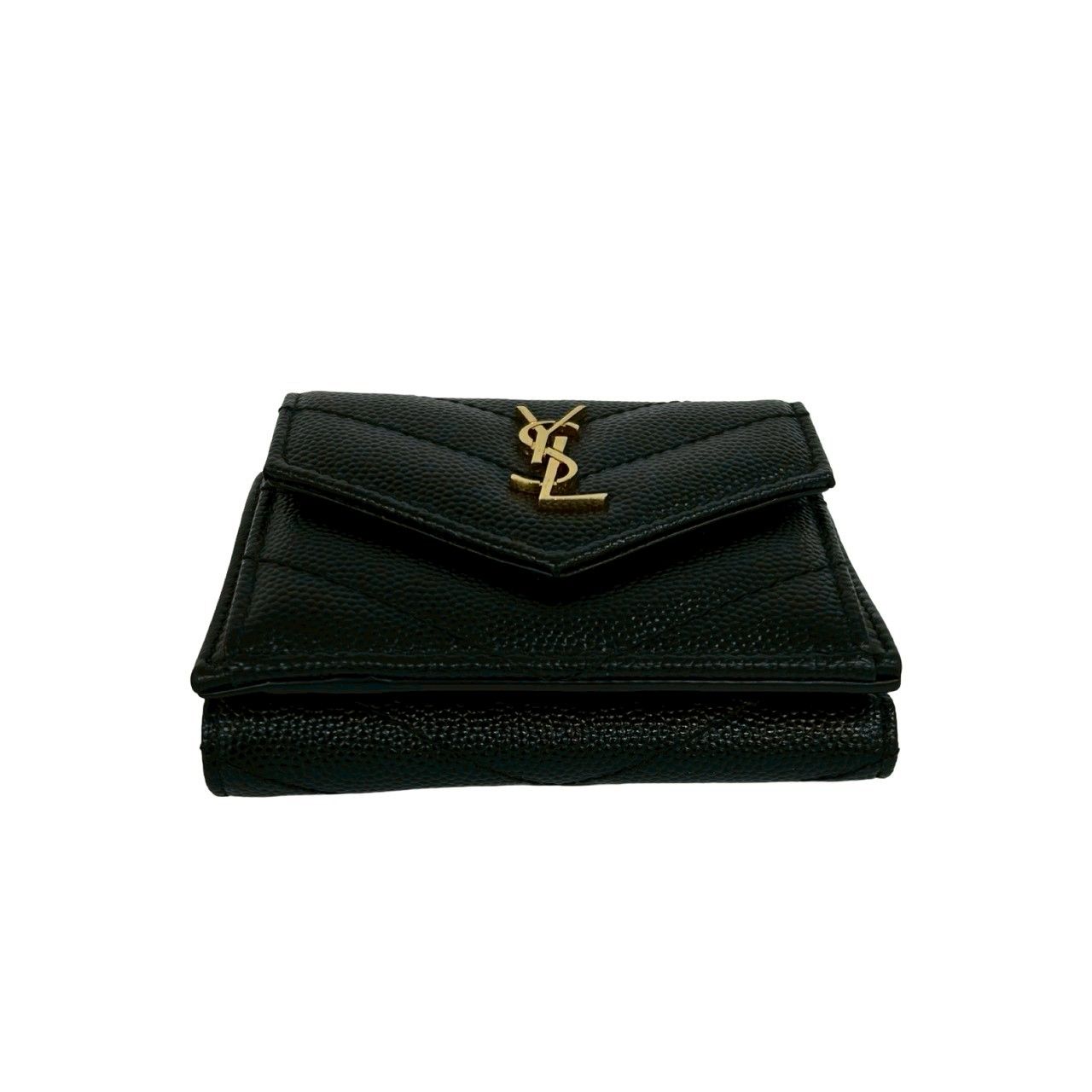 Saint Laurent Paris YSL Logo Leather Trifold Wallet Mini Black — view 6