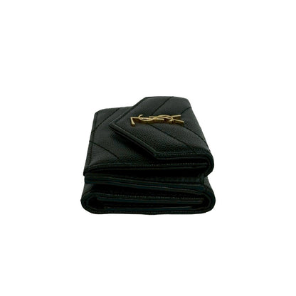 Saint Laurent Paris YSL Logo Leather Trifold Wallet Mini Black — view 4