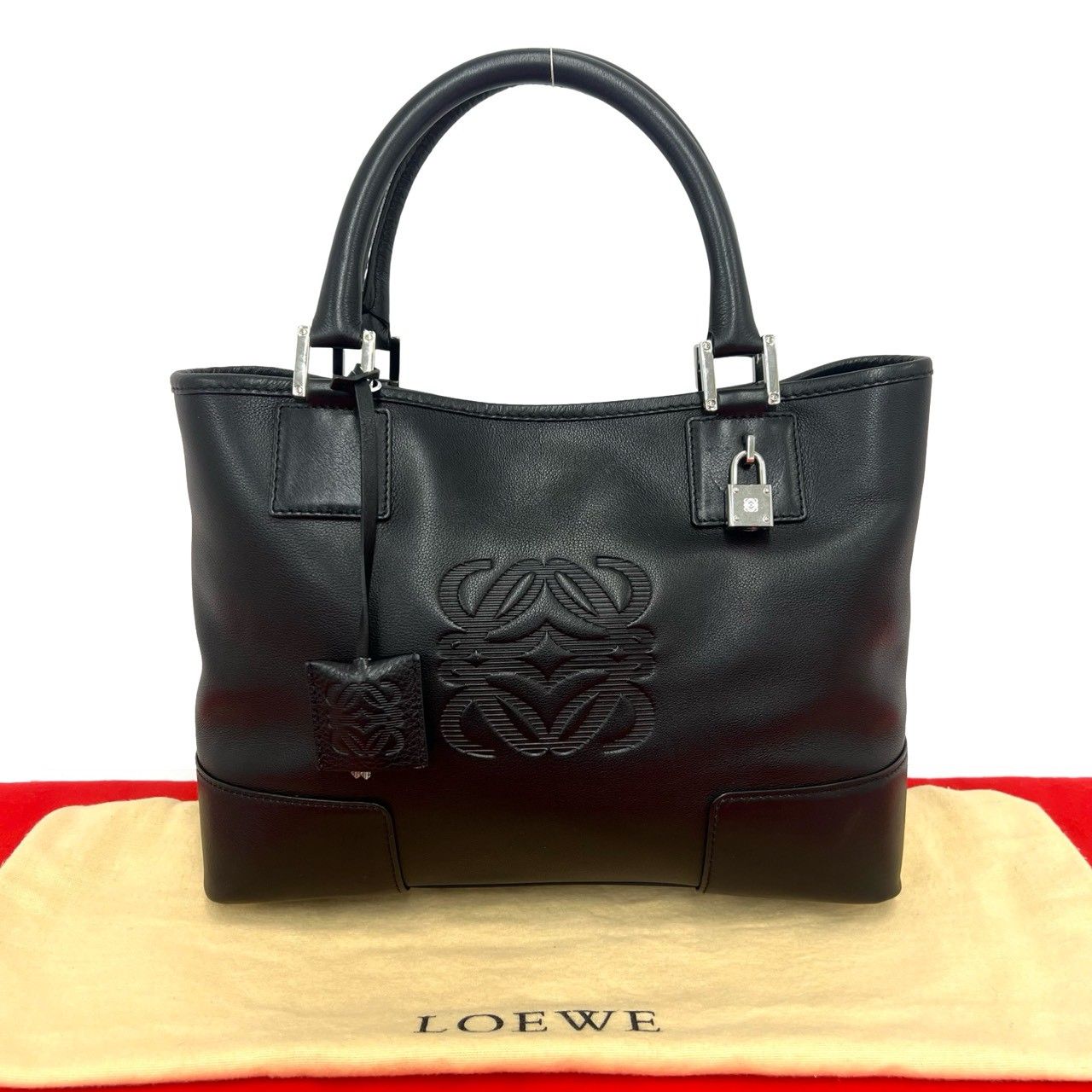 Loewe With Key Anagram Log Leather Handbag Mini Tote Black