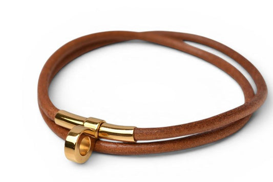 Hermes Bangle Bracelet Double Kelly Choker Brown