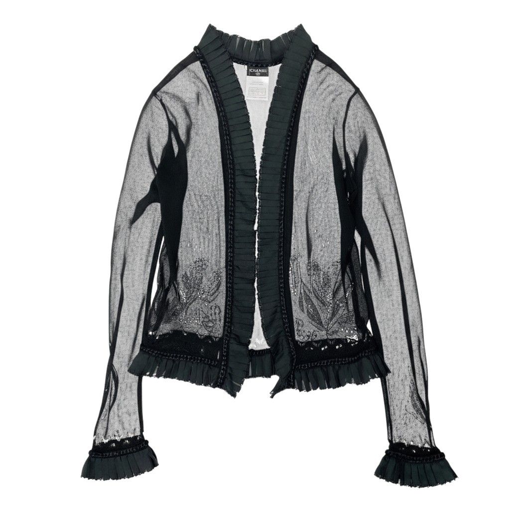 Chanel E8 Knit Cardigan Bolero Lace Floral Pattern 36 Sizes Black 100% Rayon
