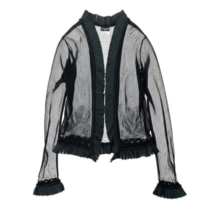 Chanel E8 Knit Cardigan Bolero Lace Floral Pattern 36 Sizes Black 100% Rayon
