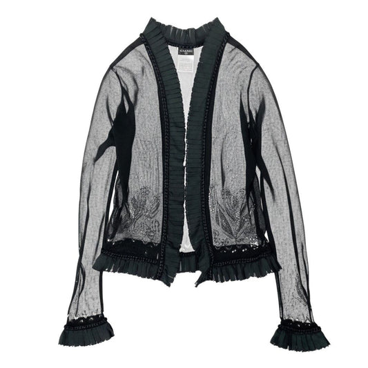 Chanel E8 Knit Cardigan Bolero Lace Floral Pattern 36 Sizes Black 100% Rayon