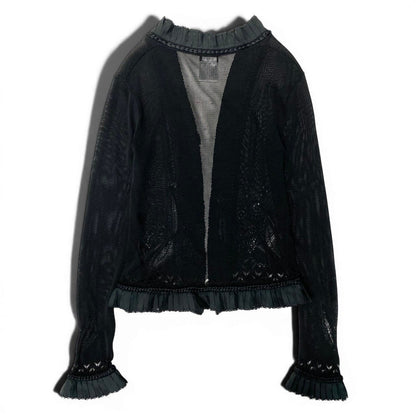 Chanel E8 Knit Cardigan Bolero Lace Floral Pattern 36 Sizes Black 100% Rayon — view 3