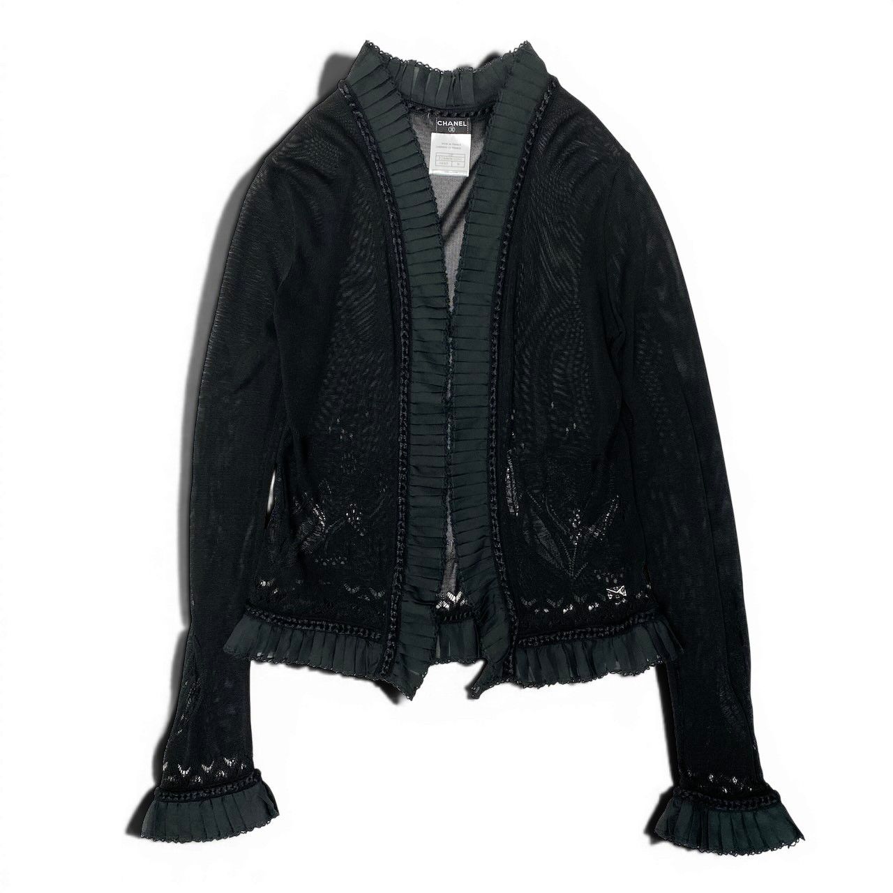 Chanel E8 Knit Cardigan Bolero Lace Floral Pattern 36 Sizes Black 100% Rayon — view 2