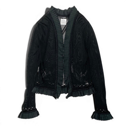 Chanel E8 Knit Cardigan Bolero Lace Floral Pattern 36 Sizes Black 100% Rayon — view 2
