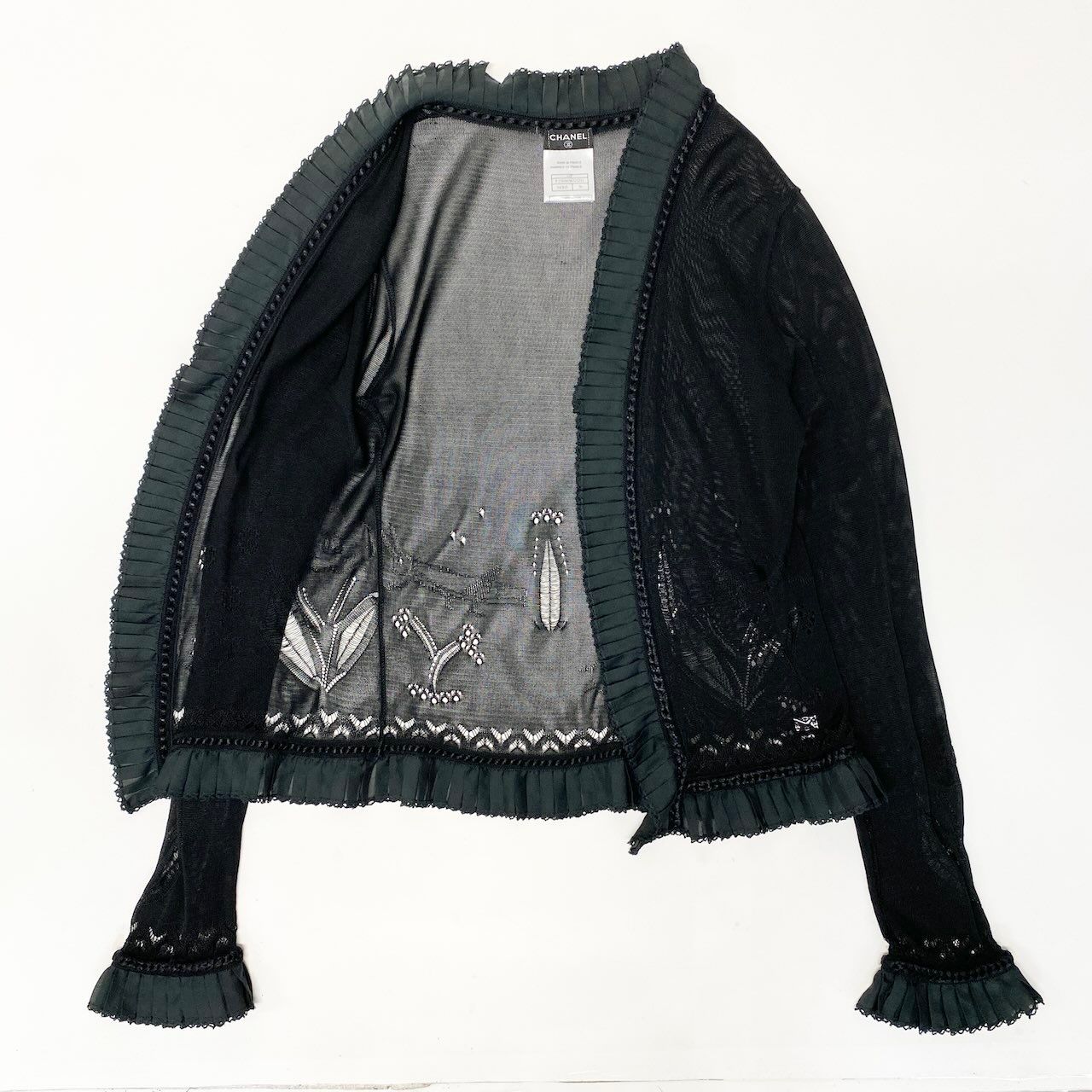Chanel E8 Knit Cardigan Bolero Lace Floral Pattern 36 Sizes Black 100% Rayon — view 4