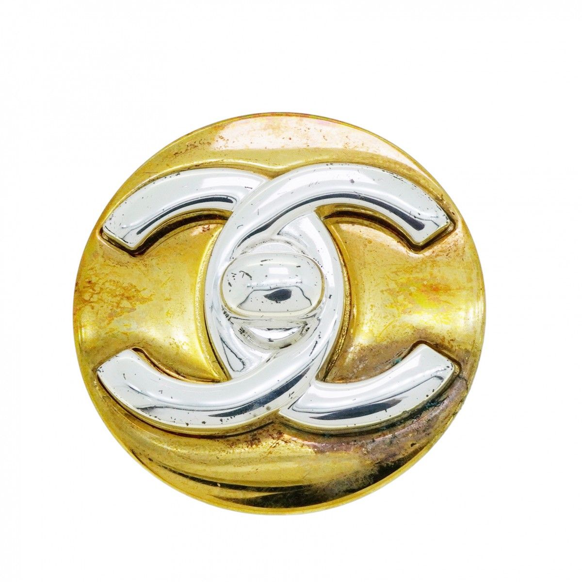Chanel Brooch CC Logo Turnlock Round