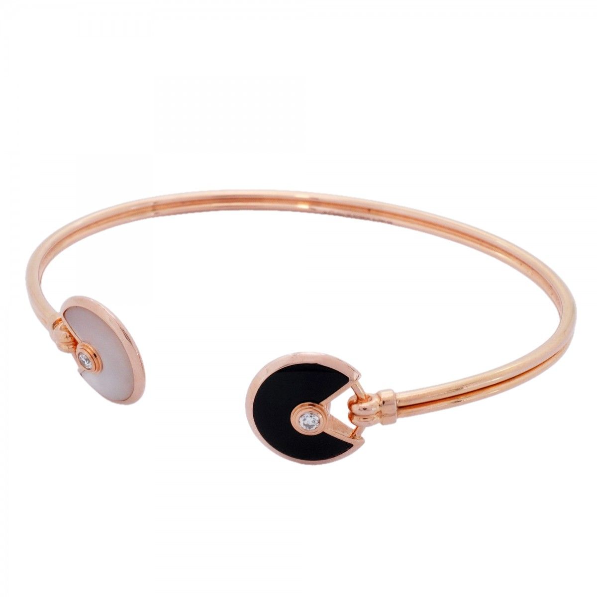 Cartier Bangle Amulet 18k Pink Gold Diamond Onyx Mother of Pearl Black Cles