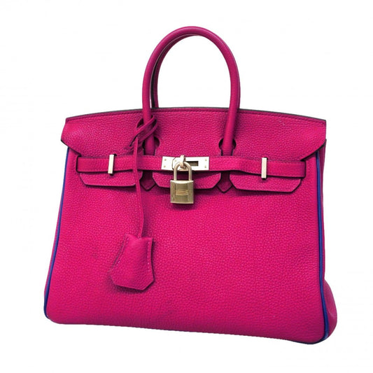 Hermes Handbag Birkin 25 Togo Rose Purple Blue Royale Silver