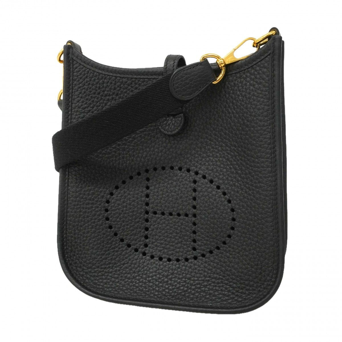Hermes Shoulder Bag Evelyne TPM Taurillon Clemence Black Gold