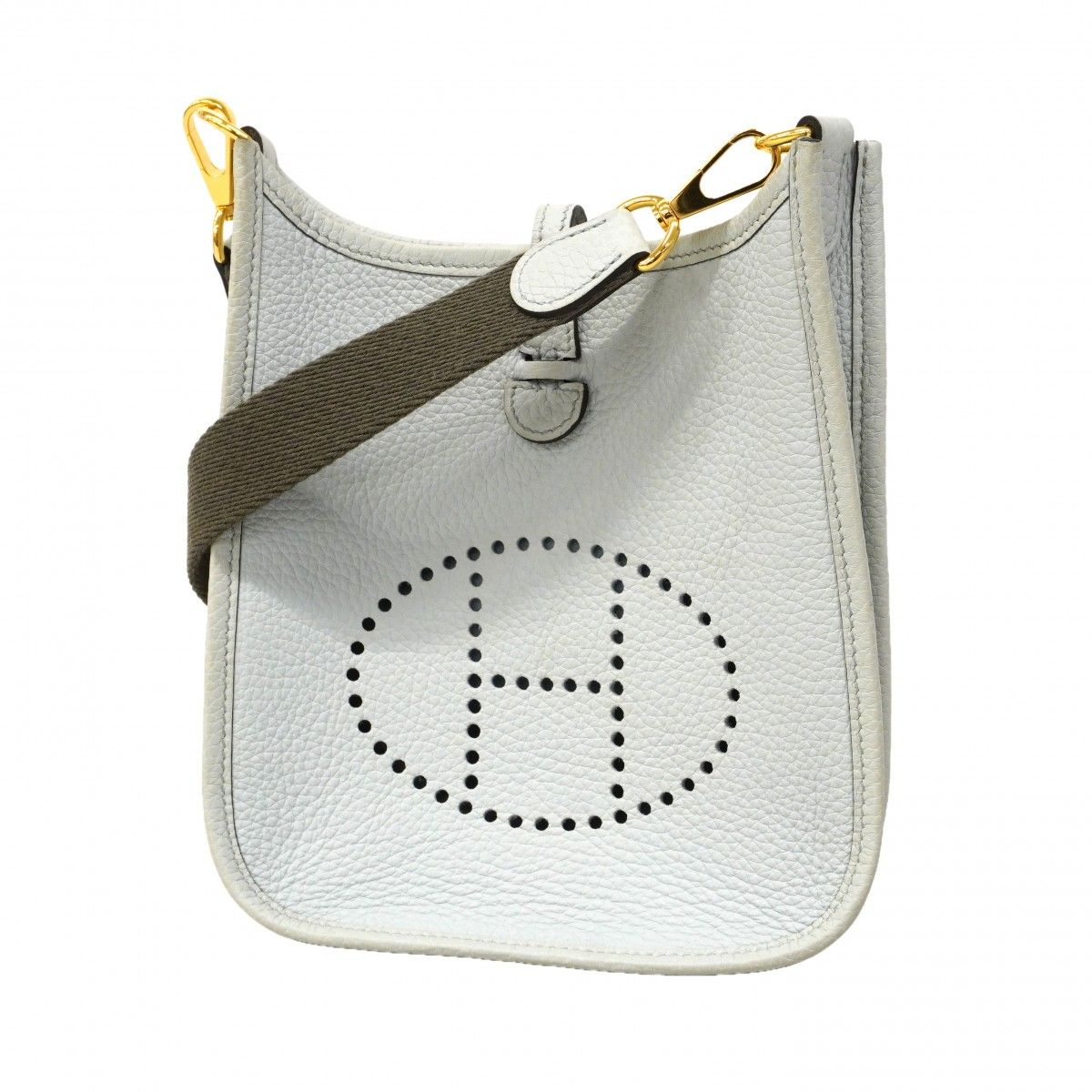 Hermes Shoulder Bag Evelyne TPM Taurillon Clemence Blue Pale Gold