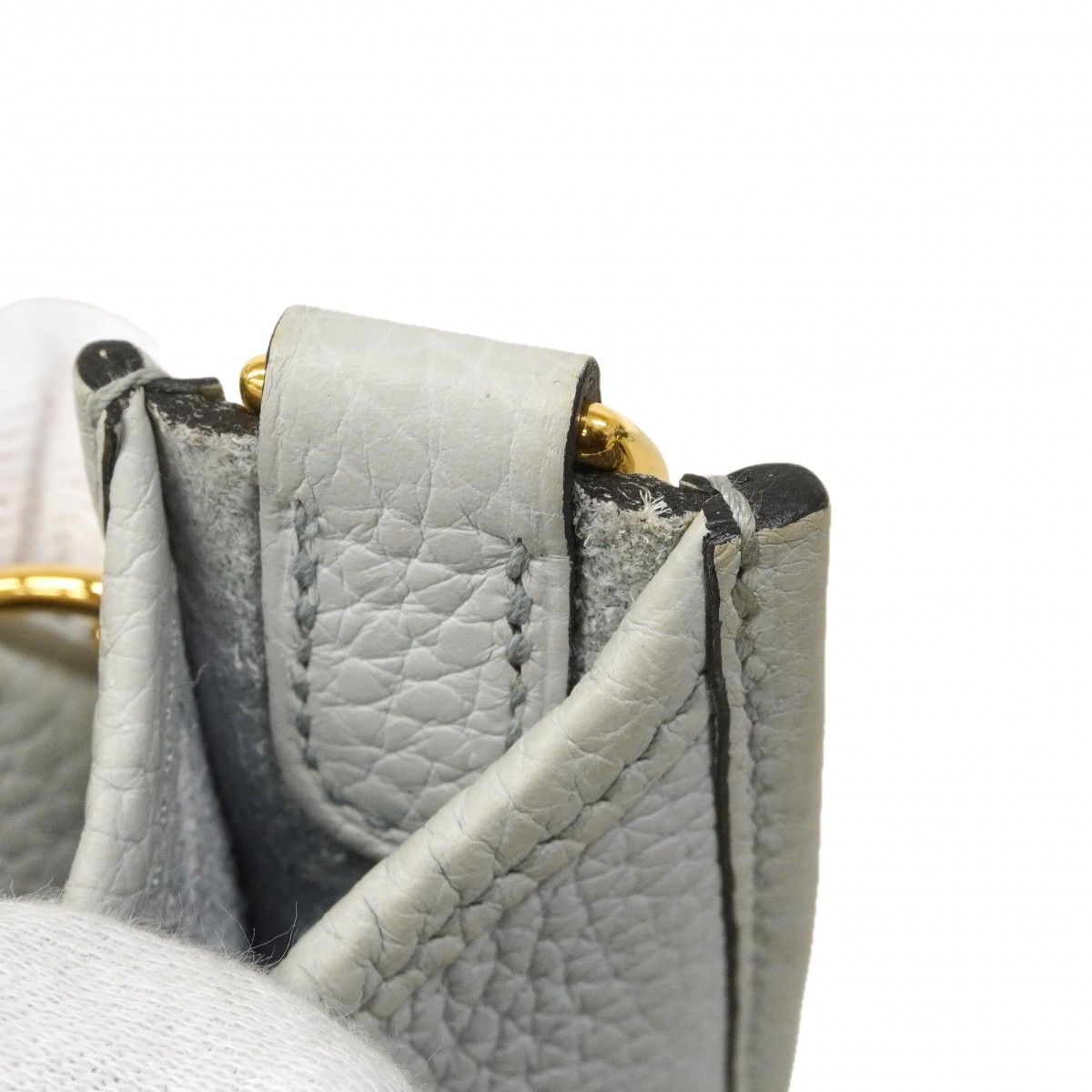 Hermes Shoulder Bag Evelyne TPM Taurillon Clemence Blue Pale Gold — view 8