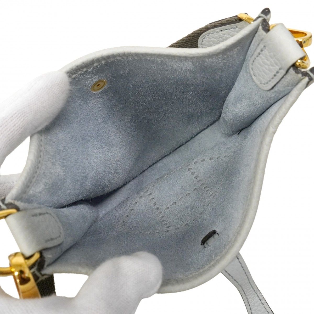 Hermes Shoulder Bag Evelyne TPM Taurillon Clemence Blue Pale Gold — view 4