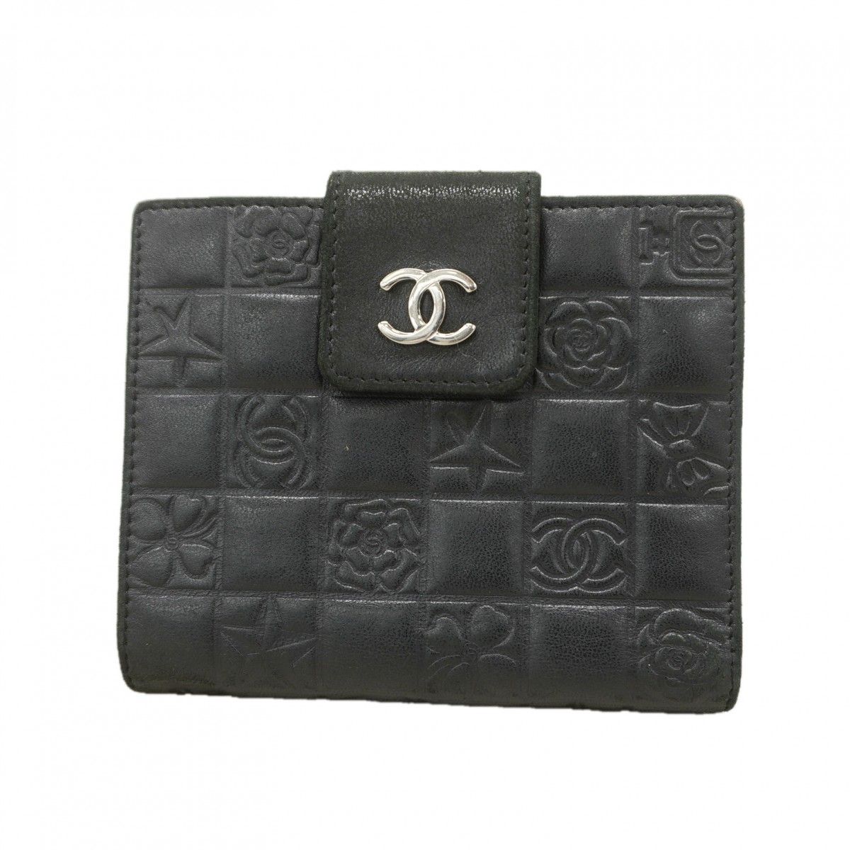 Chanel Wallet Icon Lambskin Black Silver
