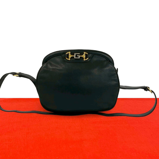 Gucci Vintage Horsebit Leather Shoulder Bag Pochette Black