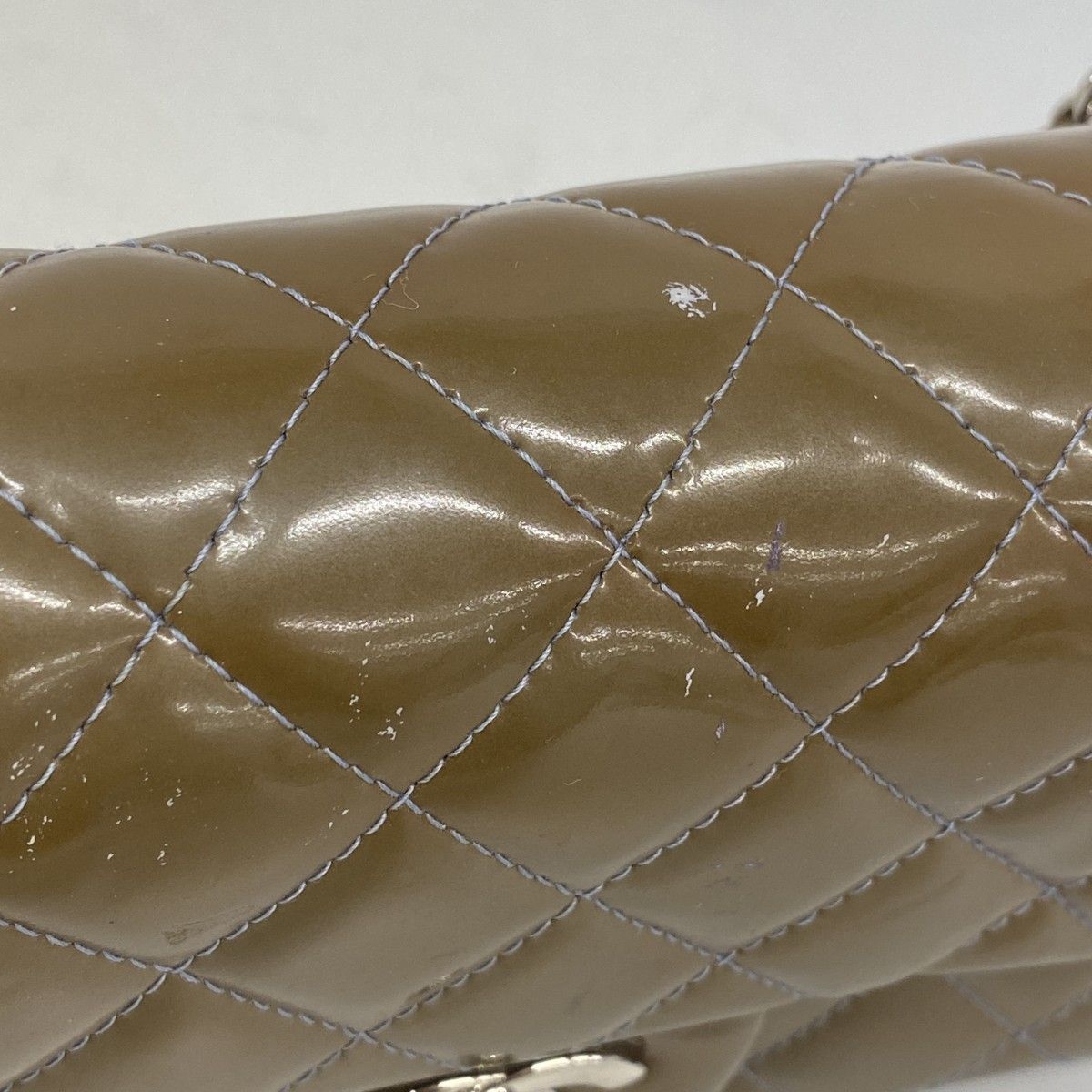 Chanel Shoulder Bag Mini Quilted Patent Leather Khaki Silver — view 6