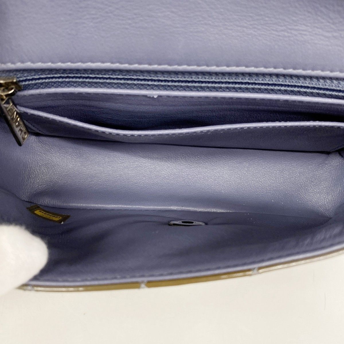 Chanel Shoulder Bag Mini Quilted Patent Leather Khaki Silver — view 4