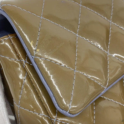 Chanel Shoulder Bag Mini Quilted Patent Leather Khaki Silver — view 7