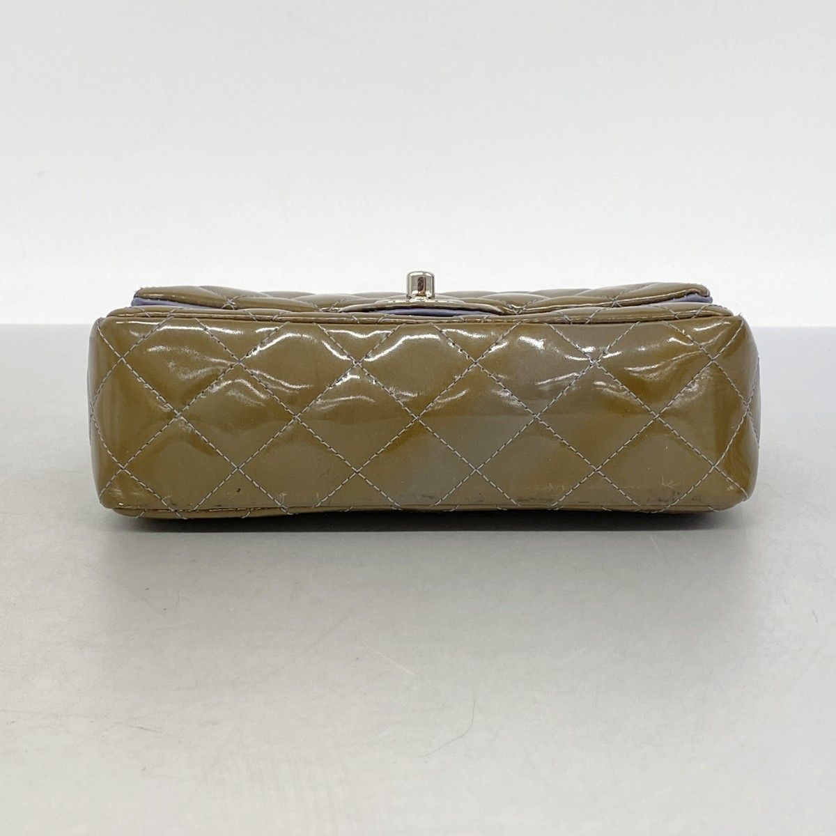 Chanel Shoulder Bag Mini Quilted Patent Leather Khaki Silver — view 3
