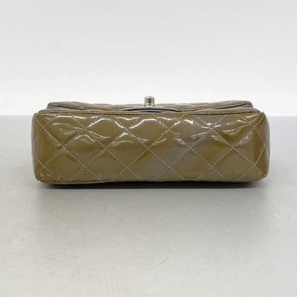 Chanel Shoulder Bag Mini Quilted Patent Leather Khaki Silver — view 3