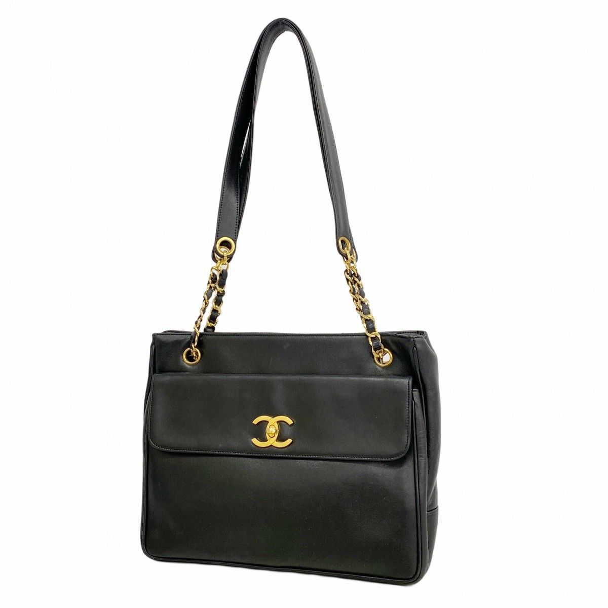 Chanel Chain Tote Lambskin Black Gold