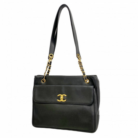 Chanel Chain Tote Lambskin Black Gold