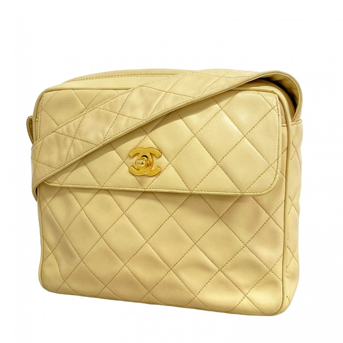 Chanel Shoulder Bag Quilted Lambskin Ivory Gold