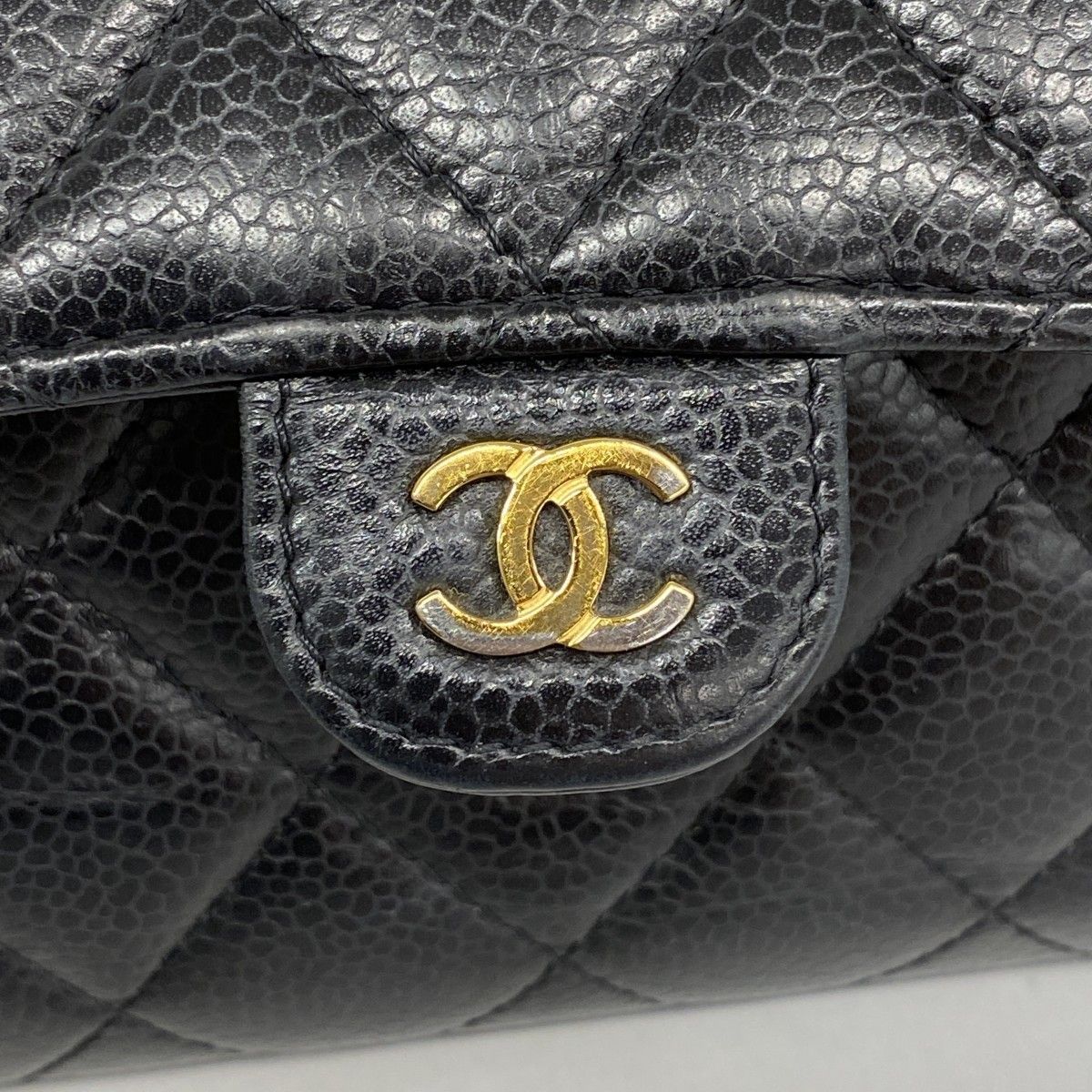 Chanel Trifold Wallet Quilted Caviar Leather Black Gold — view 7