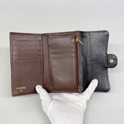 Chanel Trifold Wallet Quilted Caviar Leather Black Gold — view 3