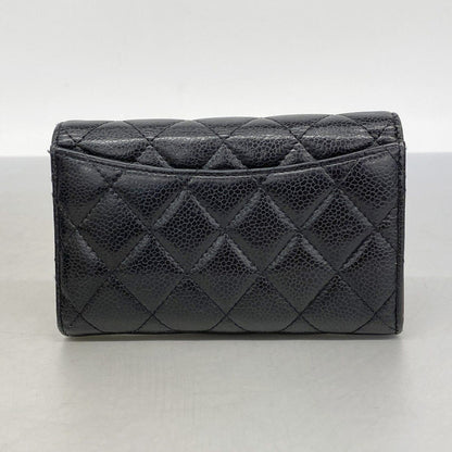 Chanel Trifold Wallet Quilted Caviar Leather Black Gold — view 9