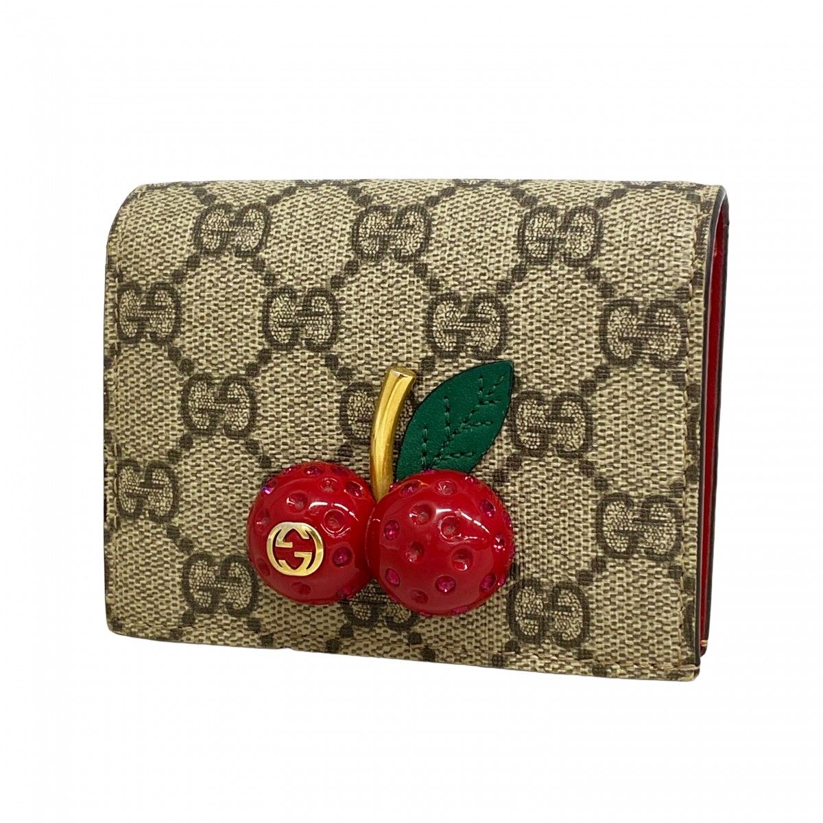 Gucci Wallet GG Supreme Cherry Brown Red Gold