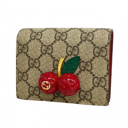 Gucci Wallet GG Supreme Cherry Brown Red Gold