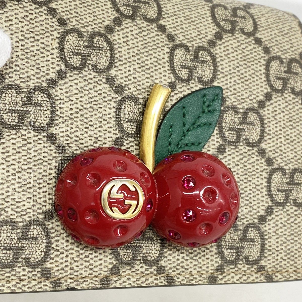 Gucci Wallet GG Supreme Cherry Brown Red Gold — view 5