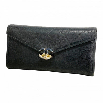 Chanel Wallet Quilted Caviar Leather Black Gold