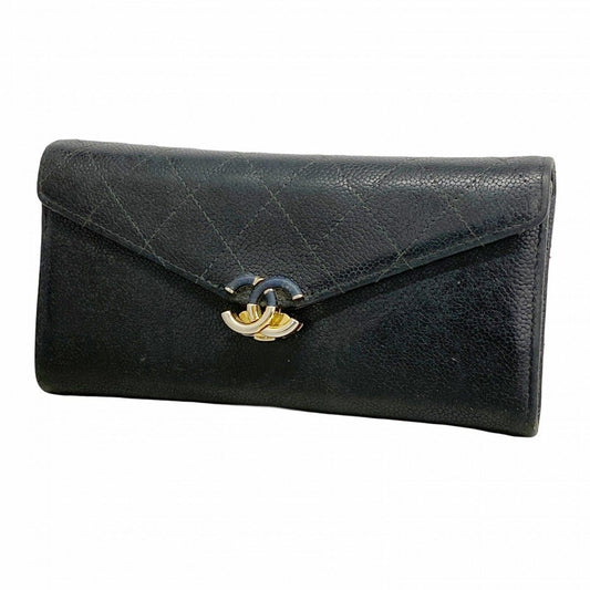 Chanel Wallet Quilted Caviar Leather Black Gold