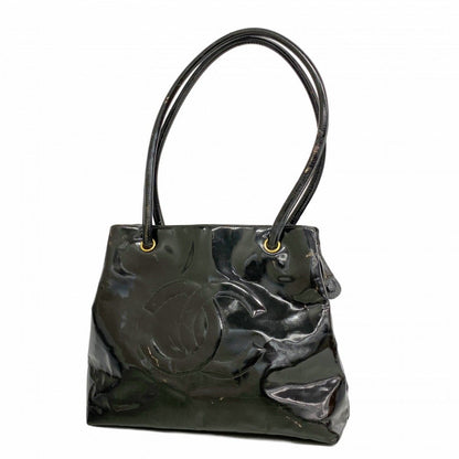 Chanel Shoulder Bag Patent Leather Black Gold
