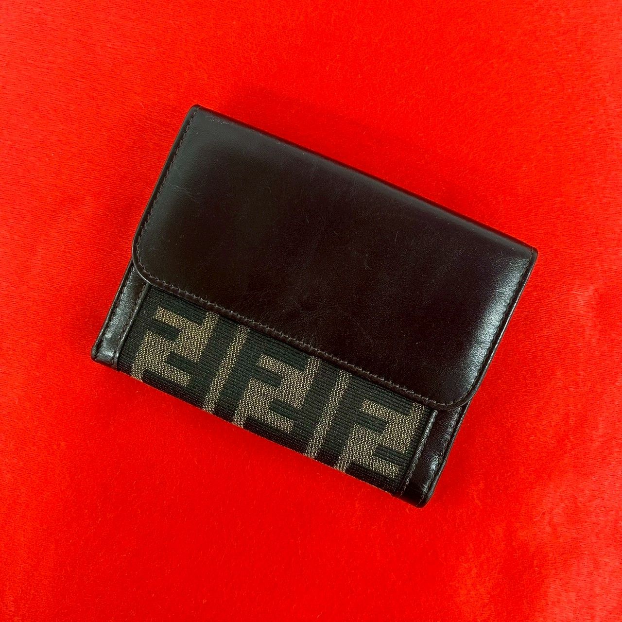 Fendi Vintage Zucca FF Pattern Canvas Leather Bifold Wallet Billfold Coin Purse