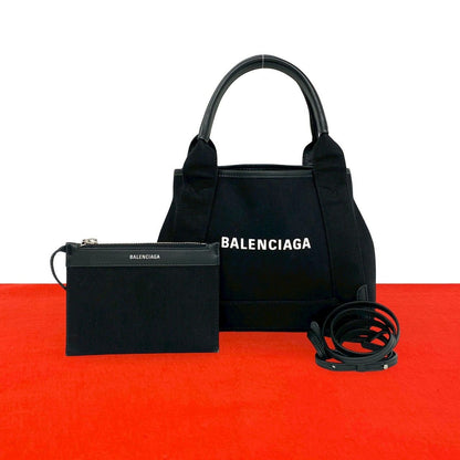 Balenciaga Navy Cabas XS Canvas Leather 2-Way Shoulder Bag Black