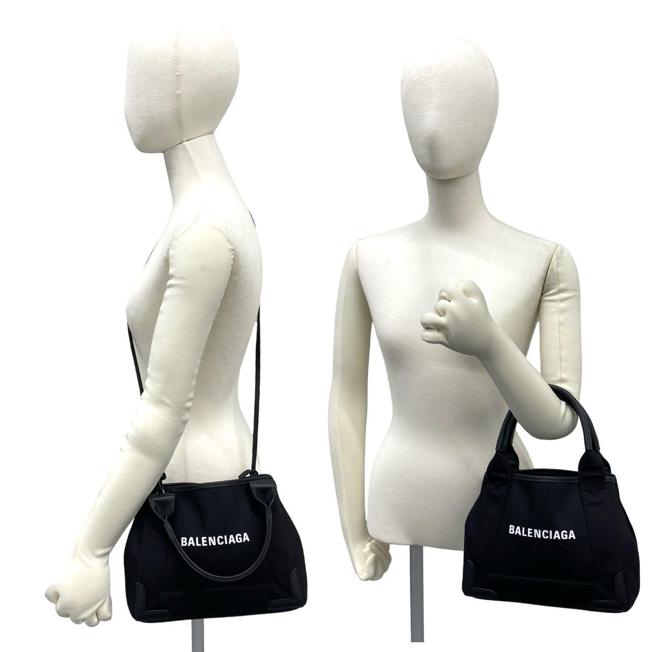 Balenciaga Navy Cabas XS Canvas Leather 2-Way Shoulder Bag Black — view 2