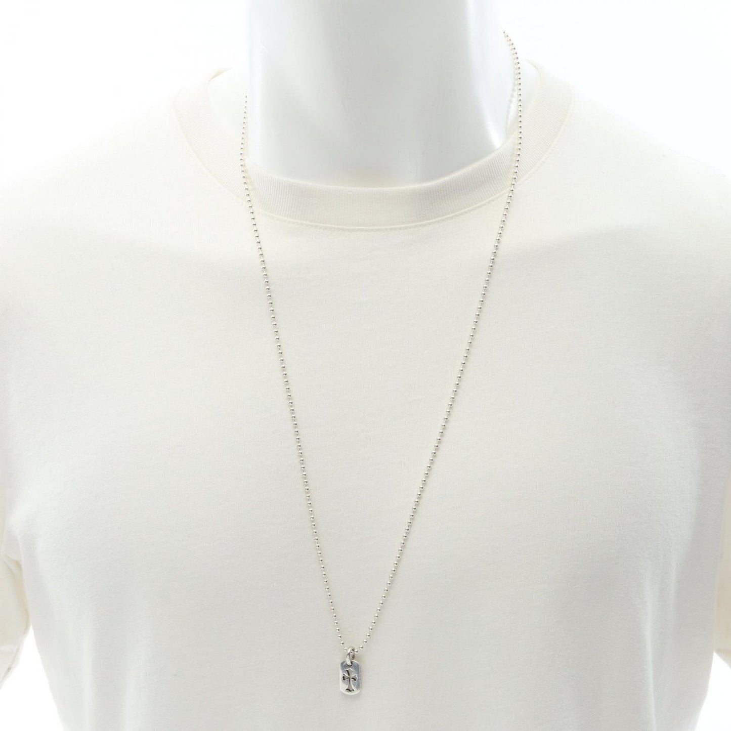 Chrome Hearts Necklace Tiny Cutout Cross Dog Tag Ball Chain 925 Sterling Silver — view 6