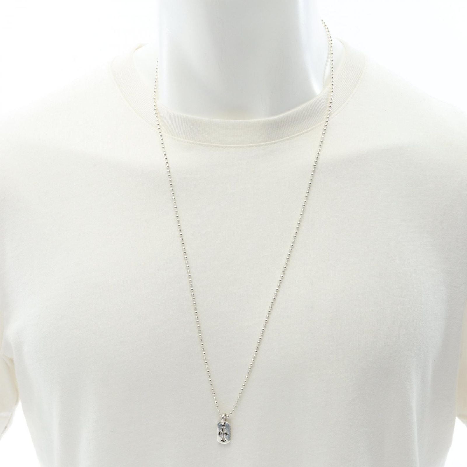 Chrome Hearts Necklace Tiny Cutout Cross Dog Tag Ball Chain 925 Sterling Silver — view 6