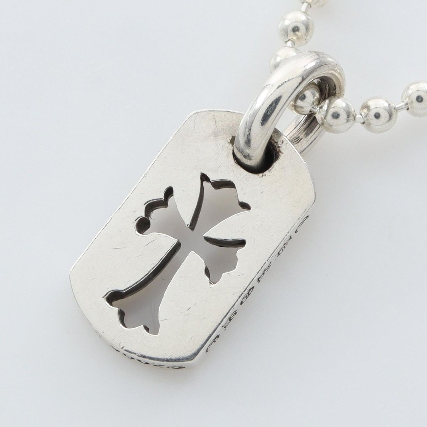 Chrome Hearts Necklace Tiny Cutout Cross Dog Tag Ball Chain 925 Sterling Silver