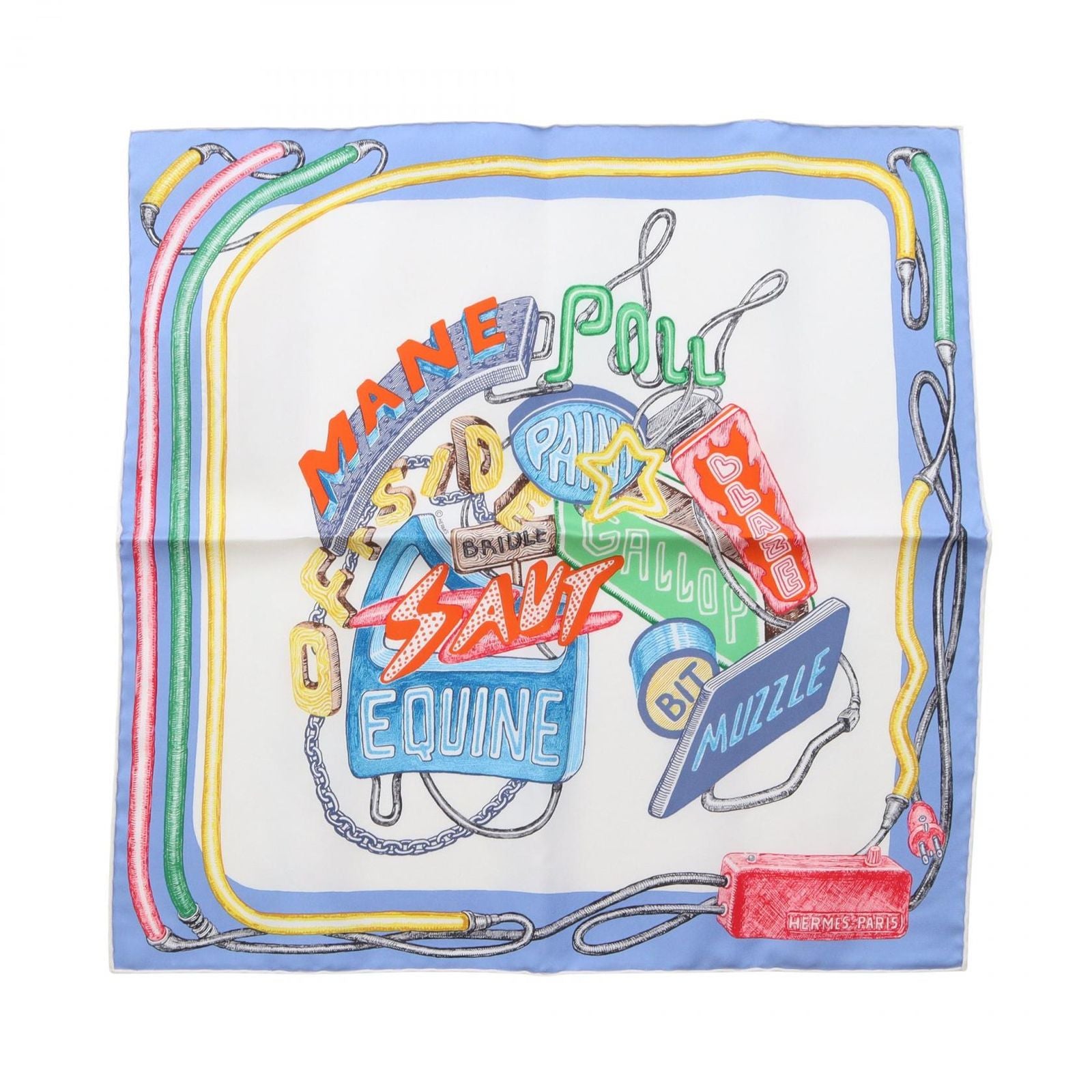 Hermes Scarf Petit Carre 45 Chevaloscope Neon Silk
