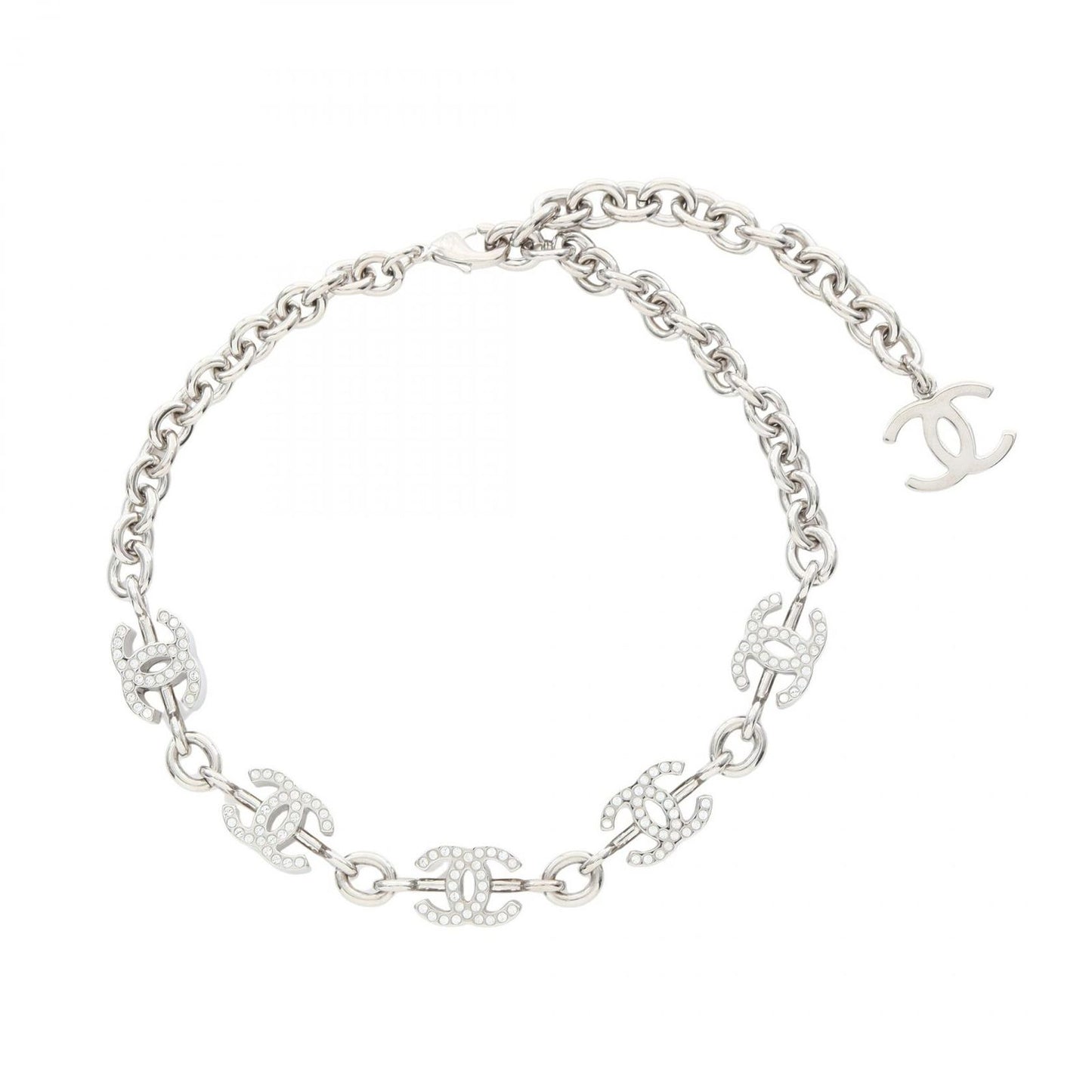 Chanel Necklace CC Logo Stainless Steel CC Line Stone