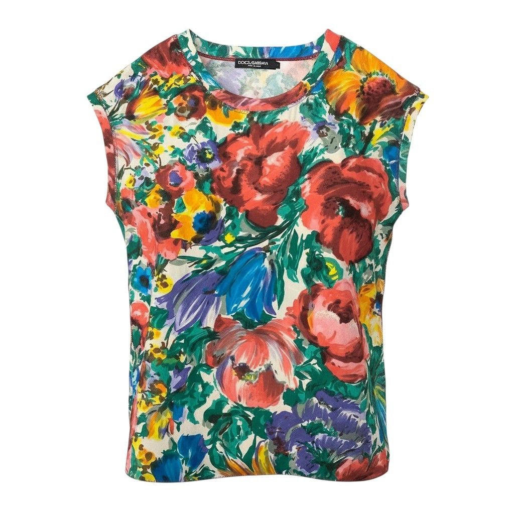 Dolce & Gabbana Ee8 & Floral Silk Blouse Sleeveless 40 Multicolor