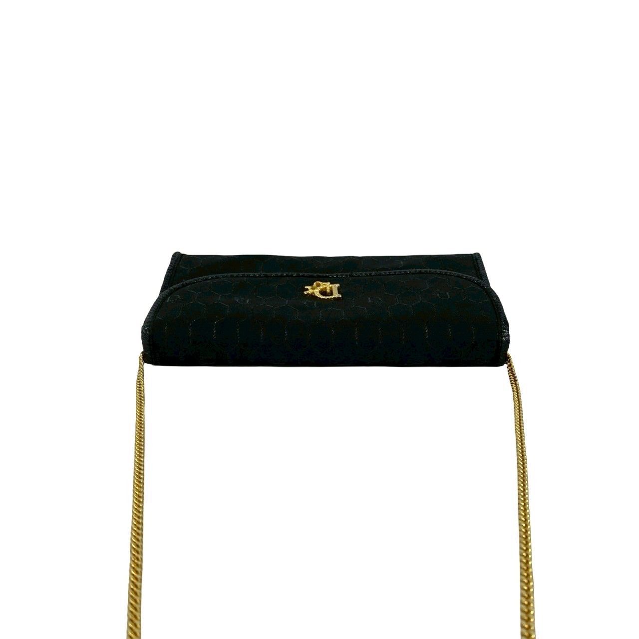 Dior Vintage Honeycomb Pattern Logo Nylon Leather Chain Shoulder Bag Black — view 4