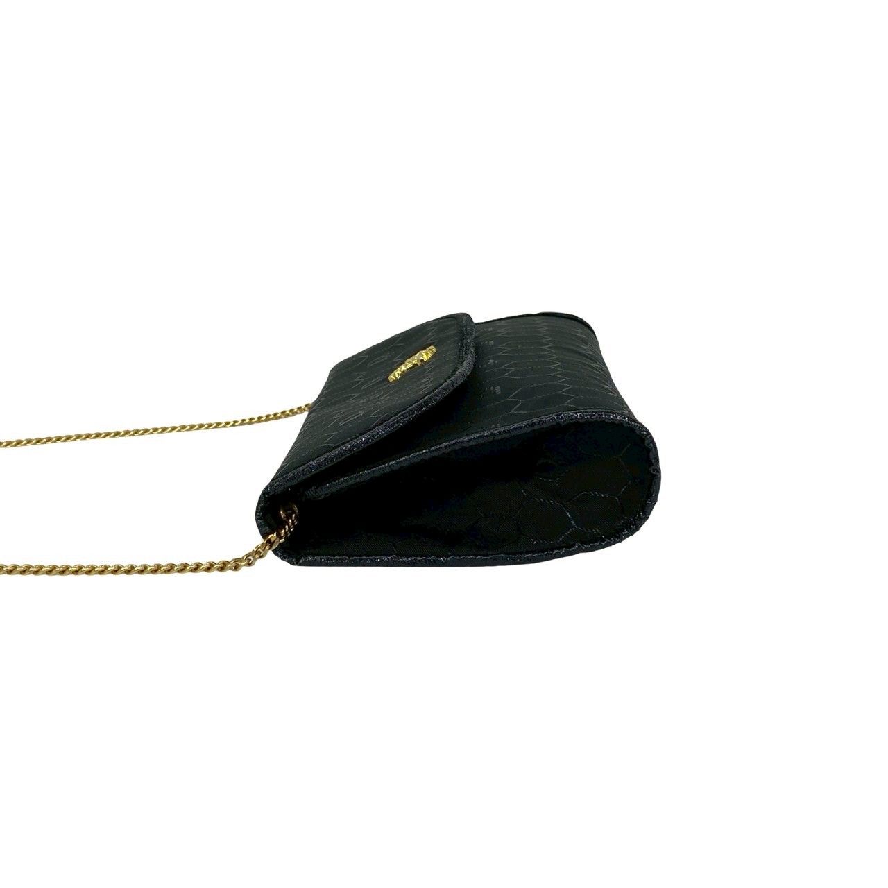 Dior Vintage Honeycomb Pattern Logo Nylon Leather Chain Shoulder Bag Black — view 5