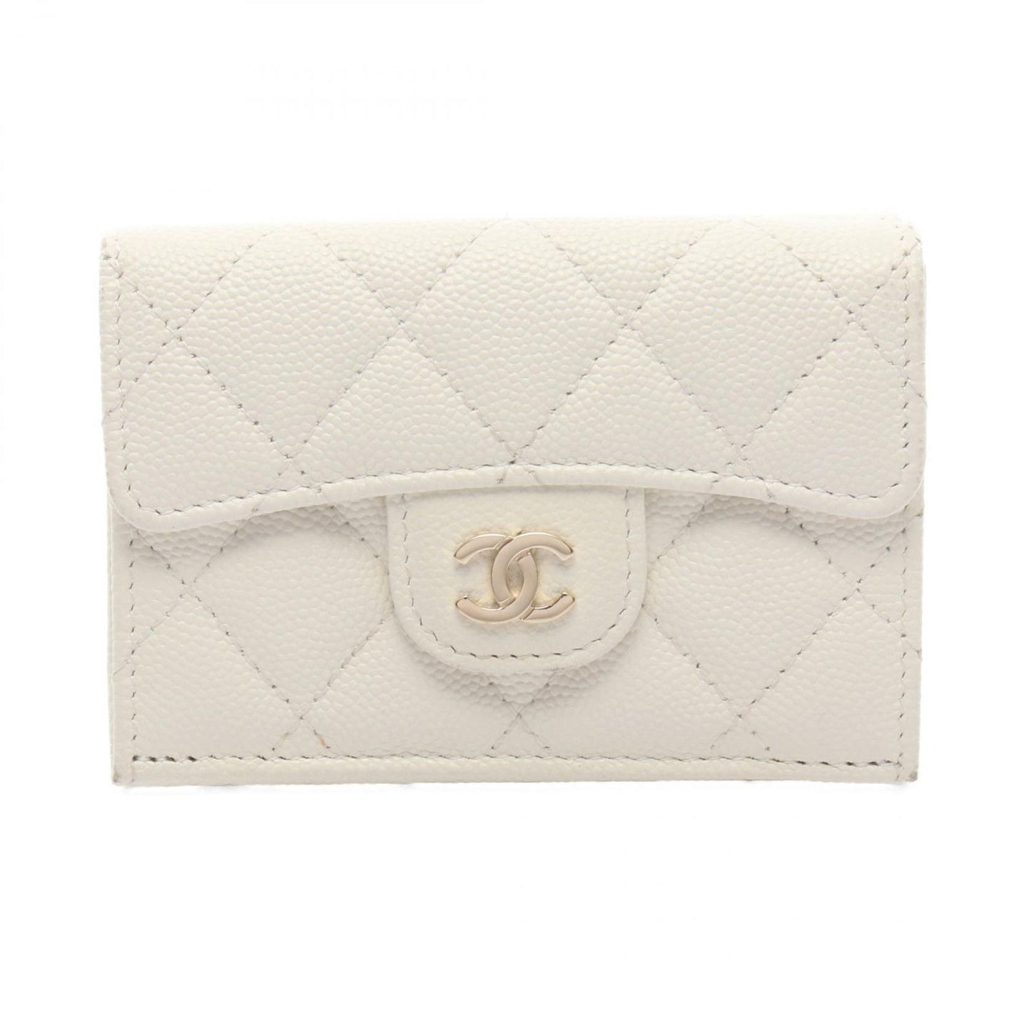 Chanel Trifold Wallet Classic Small Flap Quilted White Caviar Leather